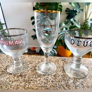 assorted belgian beer glasses. fantastic shape. $5 per glass. $40 for all.
